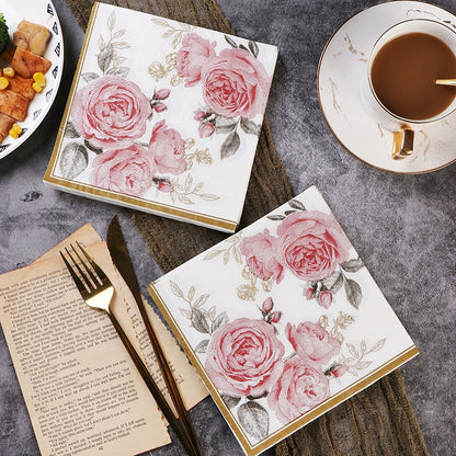 Vintage Rose Print Dinner Napkins - 20 Per Package