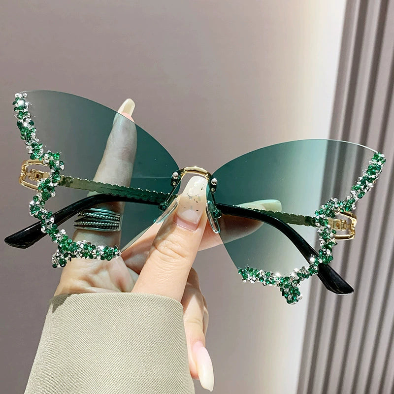 Large Frame Diamond Butterfly Sunglasses for Women