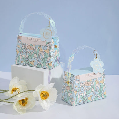 Wedding Candy Box Flower Pattern Design Handheld Gift Bags