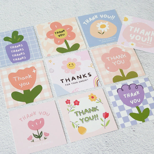 Mini Square Flower Thank You Tags Message Blessing Cards Baking Packaging Gift Decorative Labels