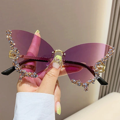 Large Frame Diamond Butterfly Sunglasses for Women