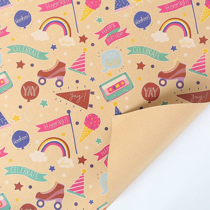 Retro Kraft Paper Children's Birthday Gift Wrapping Paper