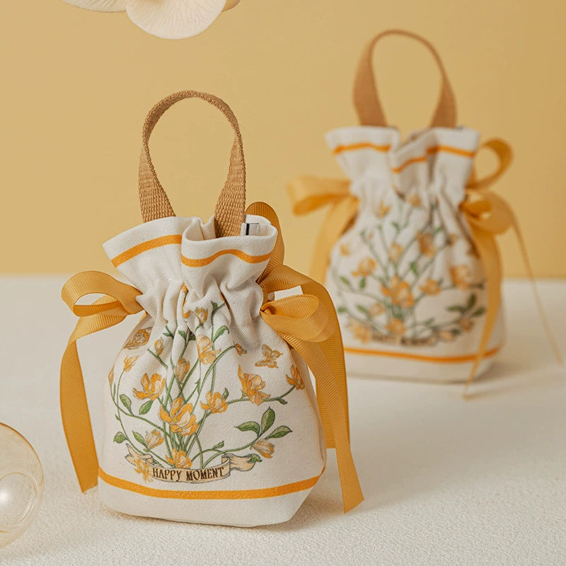 Floral Drawstring Cloth Wedding Gift Bag Pack 10