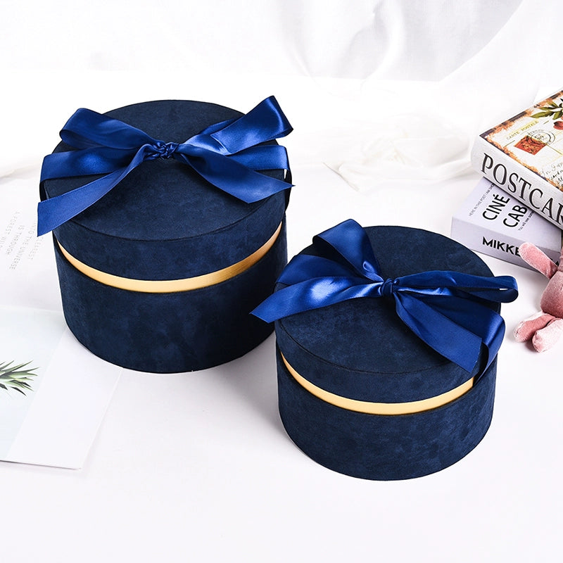 Round Velvet Flower Hat Box with Bowknot and Lid Luxury Gift Surprise Box