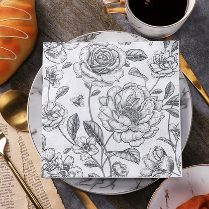 Black Rose Print Napkins Decoupage Handmade DIY Materials