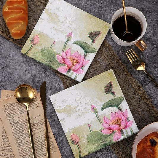 Colorful Lotus Print Napkins Chinese Style Party Dinner Napkins