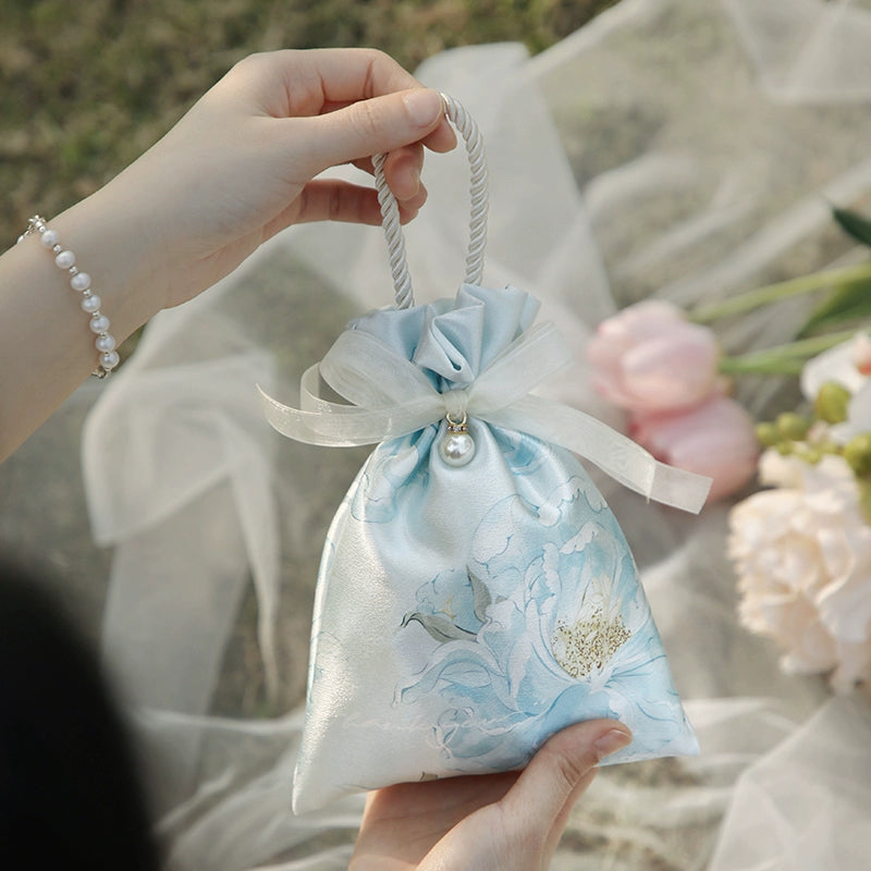 Flower Silk Bag Wedding Hand Gift Bag Cloth Bag Pack 10