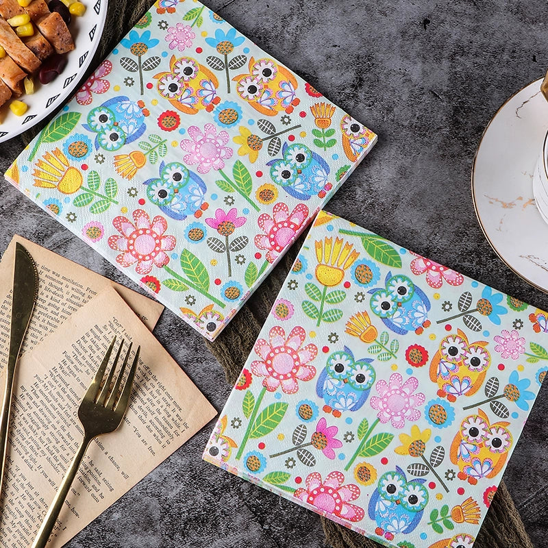 Owl Tissue Paper Birthday Party Printed Dinner Napkins