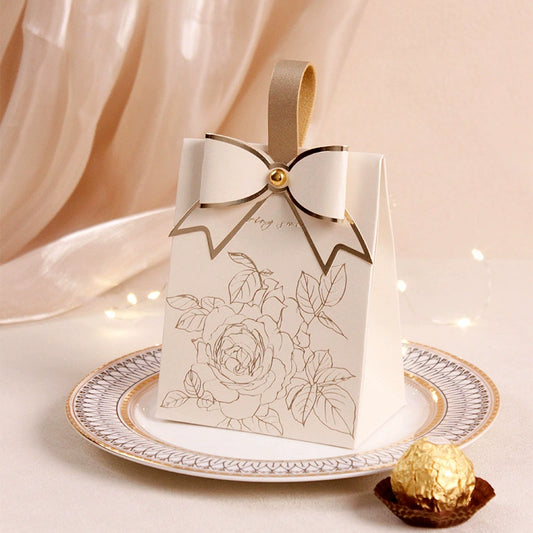 Rose Printed Bow Hand-held Box Wedding Party Gift Bags