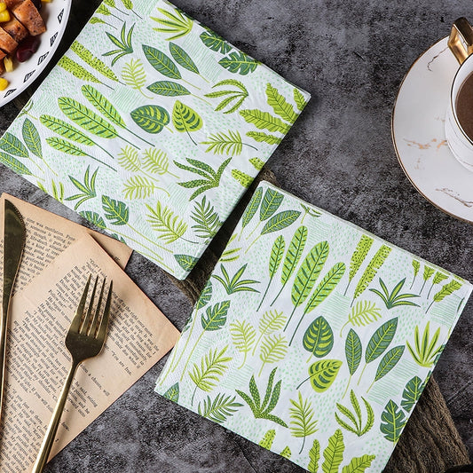 Green Leaf Print Napkins - 20 Per Package