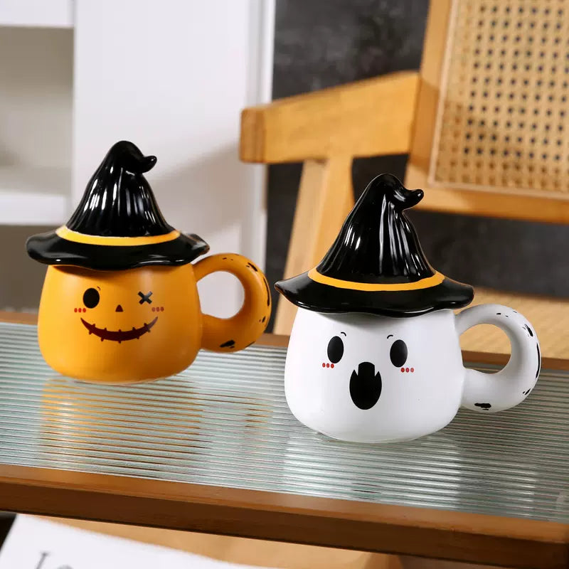 Funny Elf Mug Ghost Ceramic Mug with Lid Couple Cup Coffee Cup Creative Birthday Gift for Friends