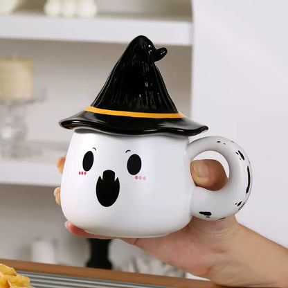 Funny Elf Mug Ghost Ceramic Mug with Lid Couple Cup Coffee Cup Creative Birthday Gift for Friends