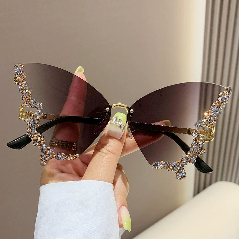 Large Frame Diamond Butterfly Sunglasses for Women