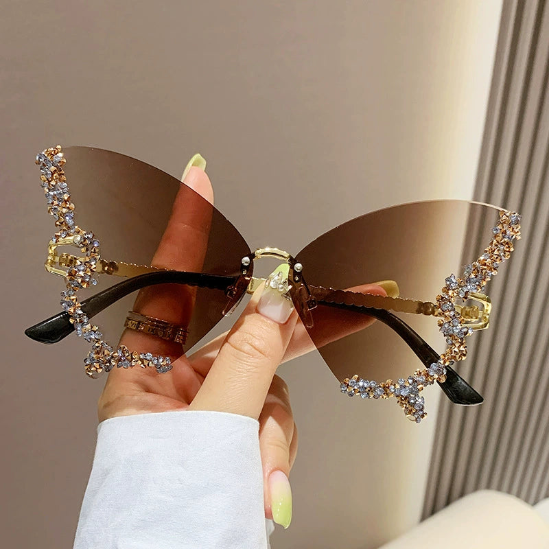 Large Frame Diamond Butterfly Sunglasses for Women