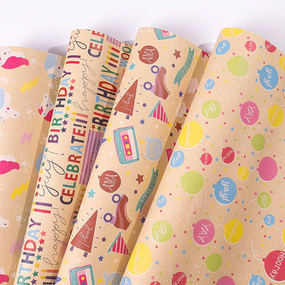 Retro Kraft Paper Children's Birthday Gift Wrapping Paper