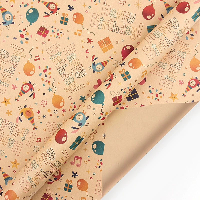 Retro Kraft Paper Children's Birthday Gift Wrapping Paper