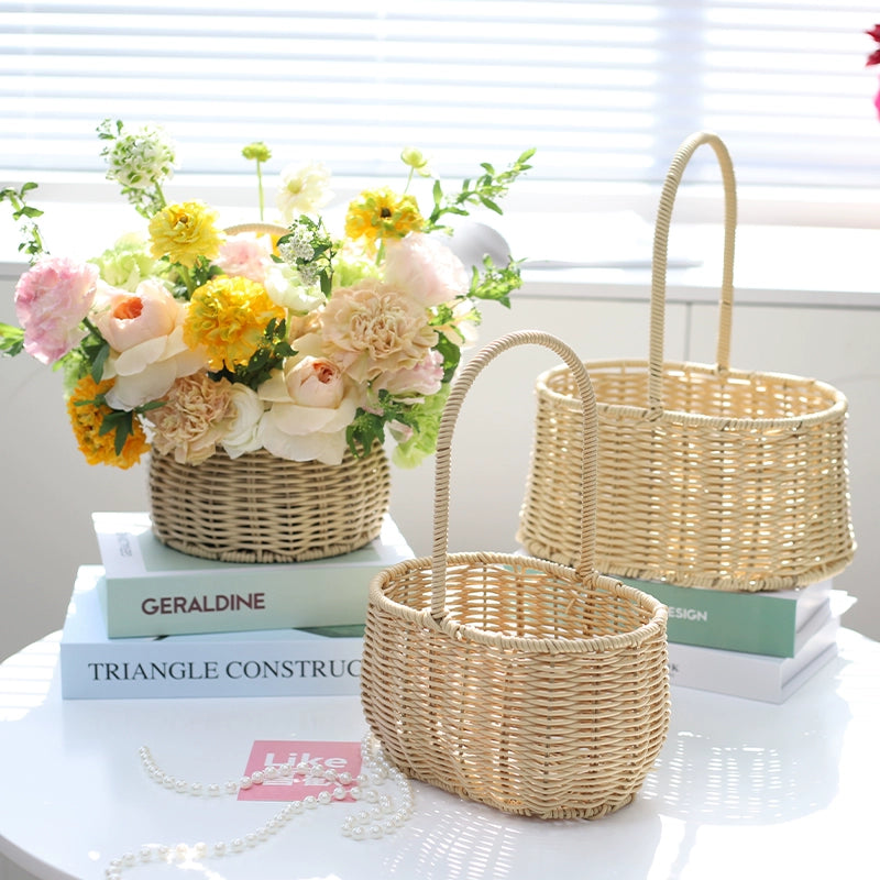 Rattan Basket Flower Bouquet Basket Portable Gift Basket