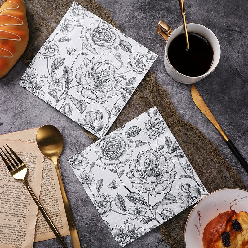 Black Rose Print Napkins Decoupage Handmade DIY Materials