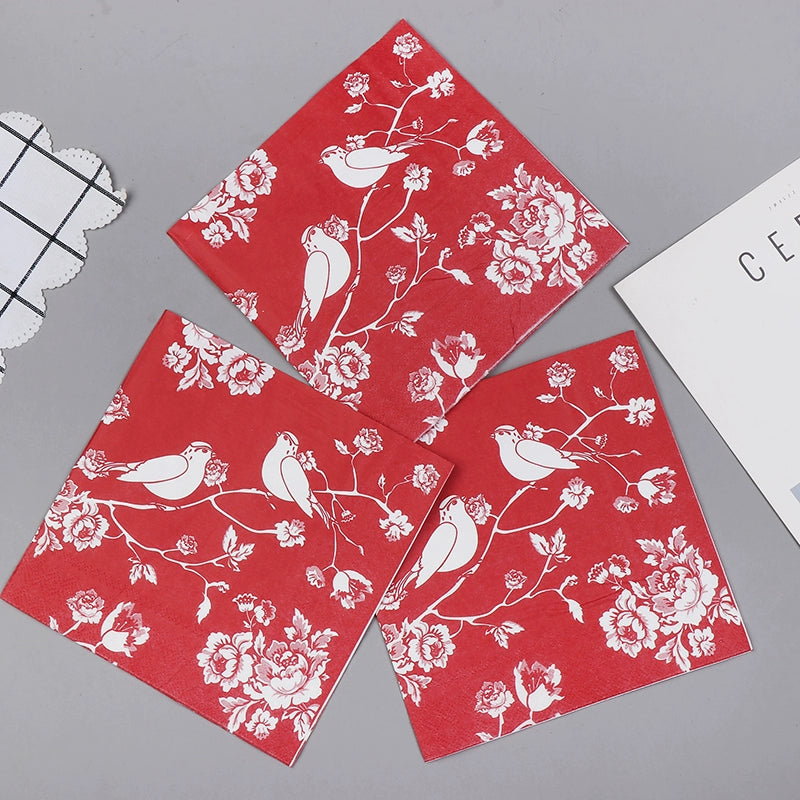 Red Chinese Style Magpie Print Dinner Napkins - 20 Per Package