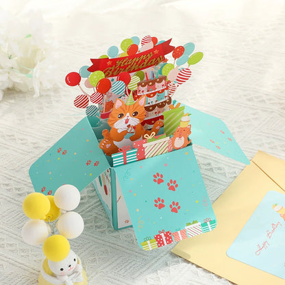 Cute Cat Box 3D Birthday Card Cartoon Blessing Message Card