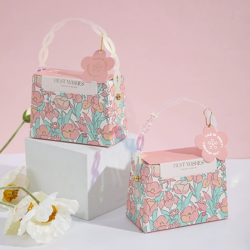 Wedding Candy Box Flower Pattern Design Handheld Gift Bags