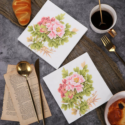 Colorful Peony Printed Napkins - 20 Per Package