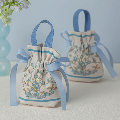 Floral Drawstring Cloth Wedding Gift Bag Pack 10