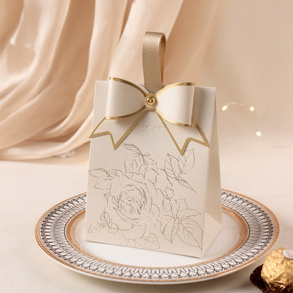 Rose Printed Bow Hand-held Box Wedding Party Gift Bags