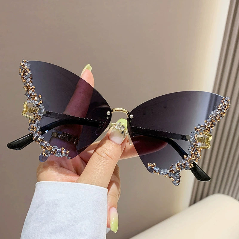 Large Frame Diamond Butterfly Sunglasses for Women