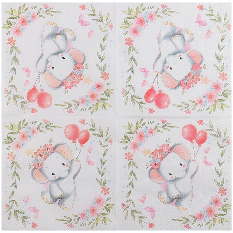 Cute Cartoon Elephant Dinner Napkins - 20 Per Package