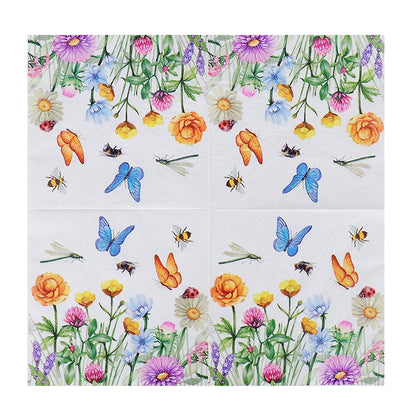 Colorful Dragonfly and Butterfly Print Napkins - 20 Per Package