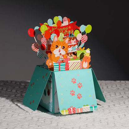 Cute Cat Box 3D Birthday Card Cartoon Blessing Message Card