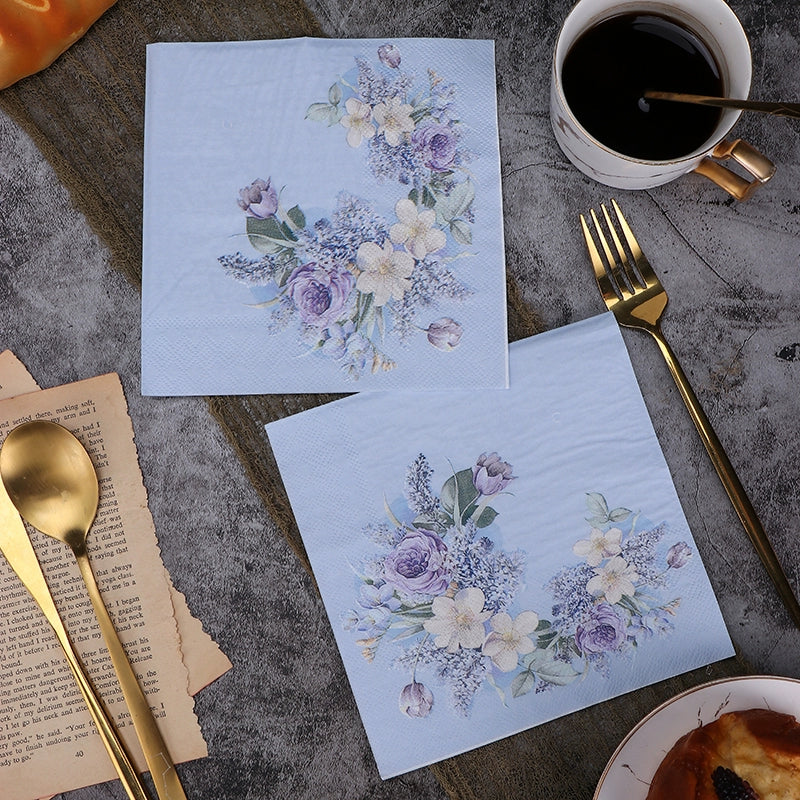 Purple Floral Printed Cocktail Napkins - 20 Per Package