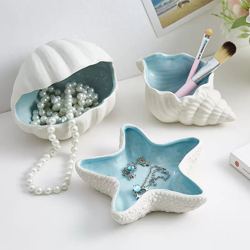 Ceramic Shell Storage Box Jewelry Box Conch Starfish Decorative Box