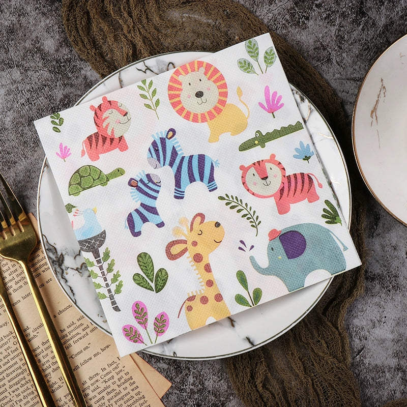 Cartoon Animal Printed Paper Napkins Colorful Napkins