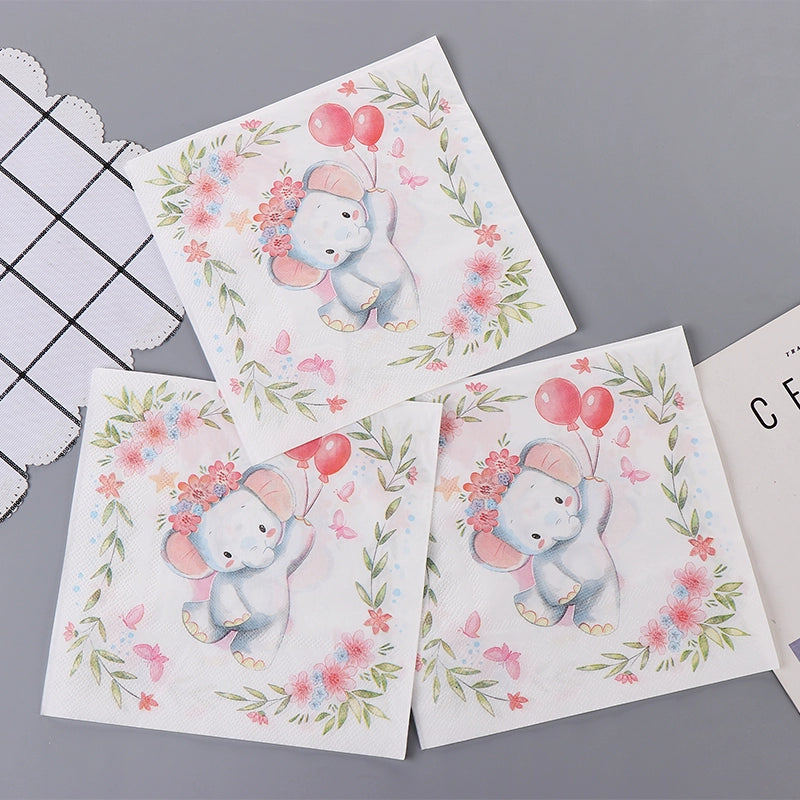 Cute Cartoon Elephant Dinner Napkins - 20 Per Package