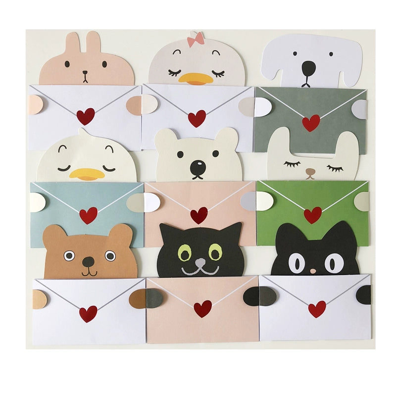 Cute Animal Envelope Kids Birthday Animal Greeting Cards Pack 9