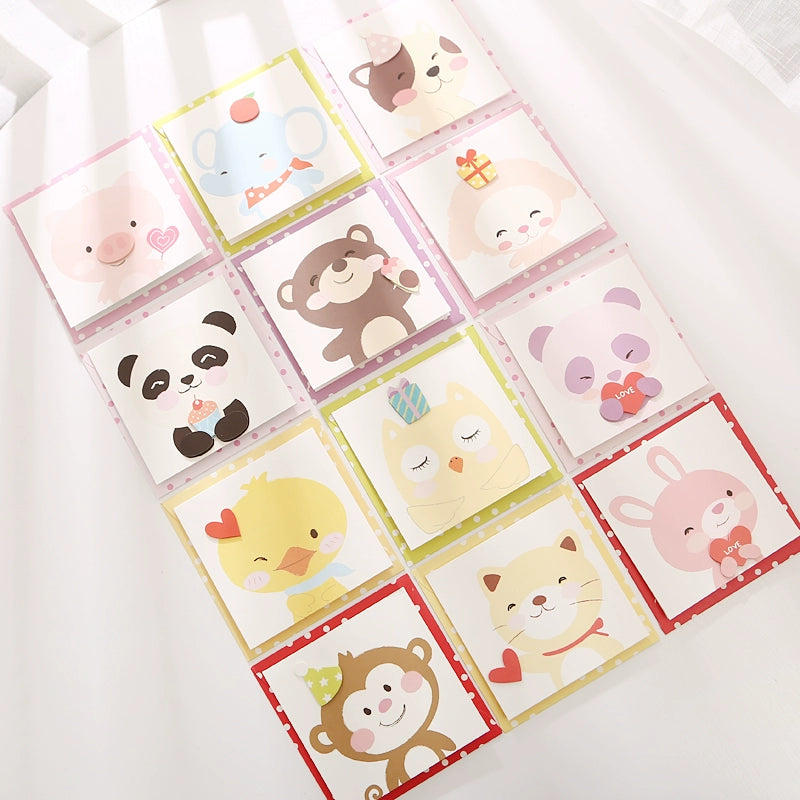 Mini Animal Three-dimensional Greeting Card Birthday Blessing Card Pack 12