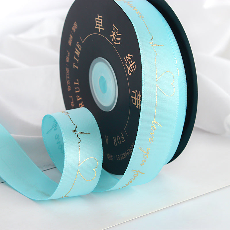 Gold Stamped Heartbeat Ribbon Gift Flower Baking Cake Packaging Ribbon (2.5cm X 45Meters)