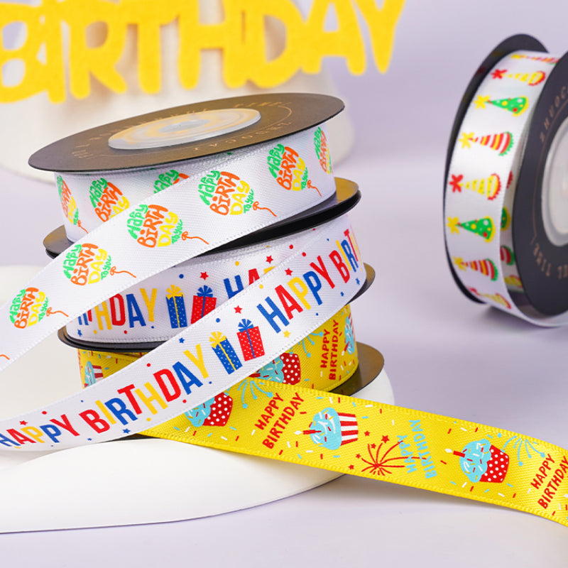 Happy Birthday Ribbon Children's Birthday Party Cake Gift Box Ribbon (1.6cm x 9Meters)