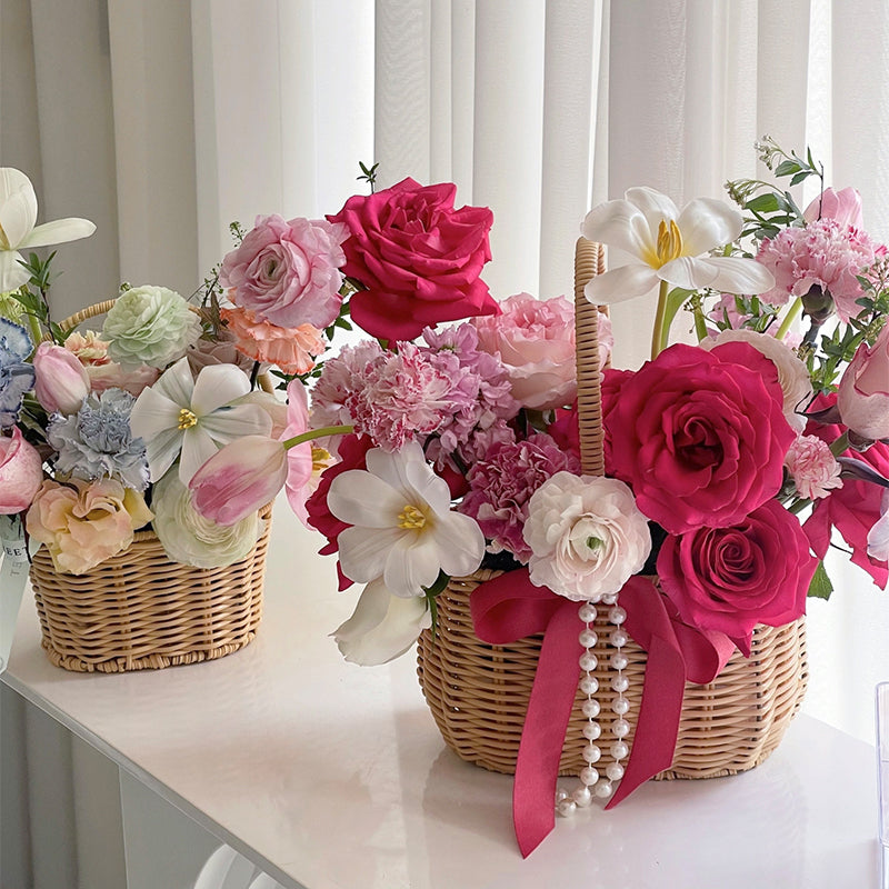 Rattan Basket Flower Bouquet Basket Portable Gift Basket