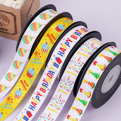 Happy Birthday Ribbon Children's Birthday Party Cake Gift Box Ribbon (1.6cm x 9Meters)