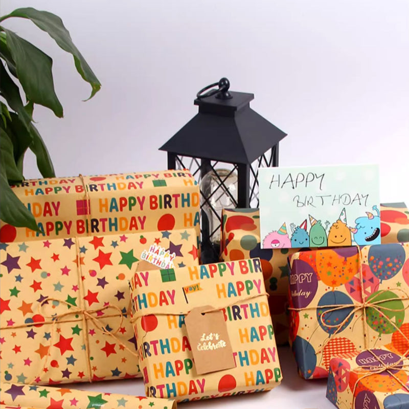 Retro Kraft Paper Children's Birthday Gift Wrapping Paper