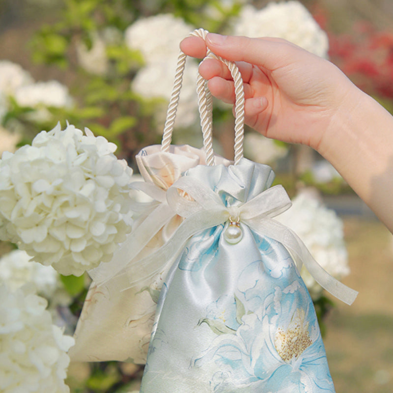 Flower Silk Bag Wedding Hand Gift Bag Cloth Bag Pack 10