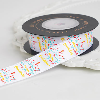 Happy Birthday Ribbon Children's Birthday Party Cake Gift Box Ribbon (1.6cm x 9Meters)