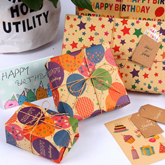 Retro Kraft Paper Children's Birthday Gift Wrapping Paper