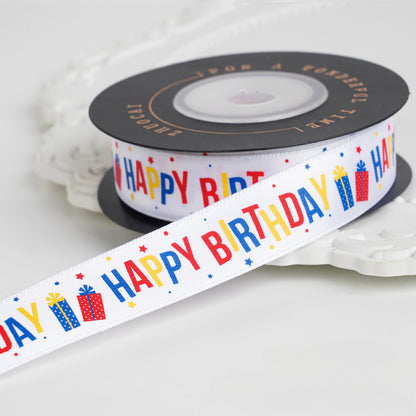 Happy Birthday Ribbon Children's Birthday Party Cake Gift Box Ribbon (1.6cm x 9Meters)