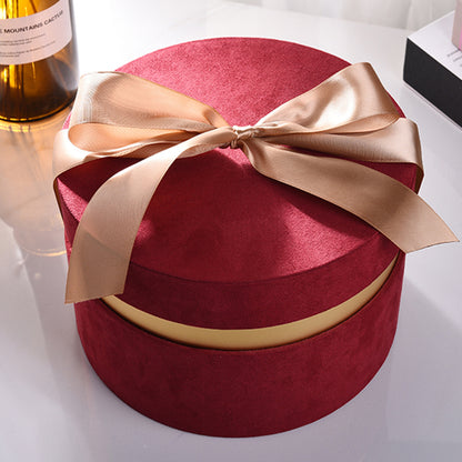 Round Velvet Flower Hat Box with Bowknot and Lid Luxury Gift Surprise Box