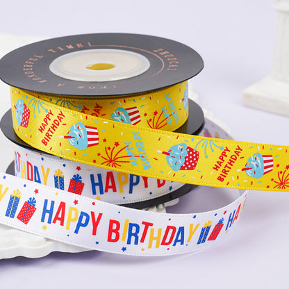 Happy Birthday Ribbon Children's Birthday Party Cake Gift Box Ribbon (1.6cm x 9Meters)