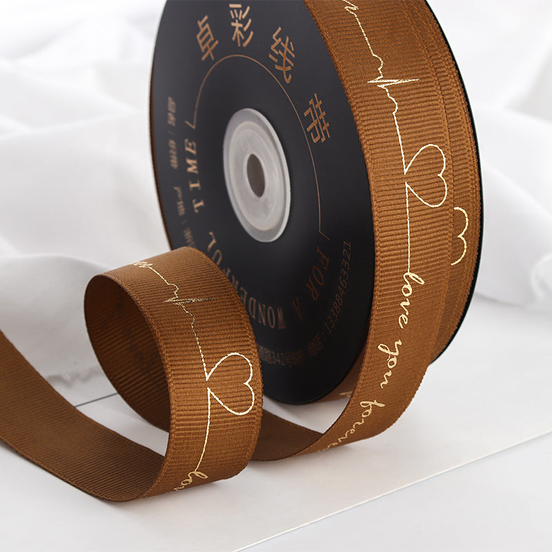 Gold Stamped Heartbeat Ribbon Gift Flower Baking Cake Packaging Ribbon (2.5cm X 45Meters)